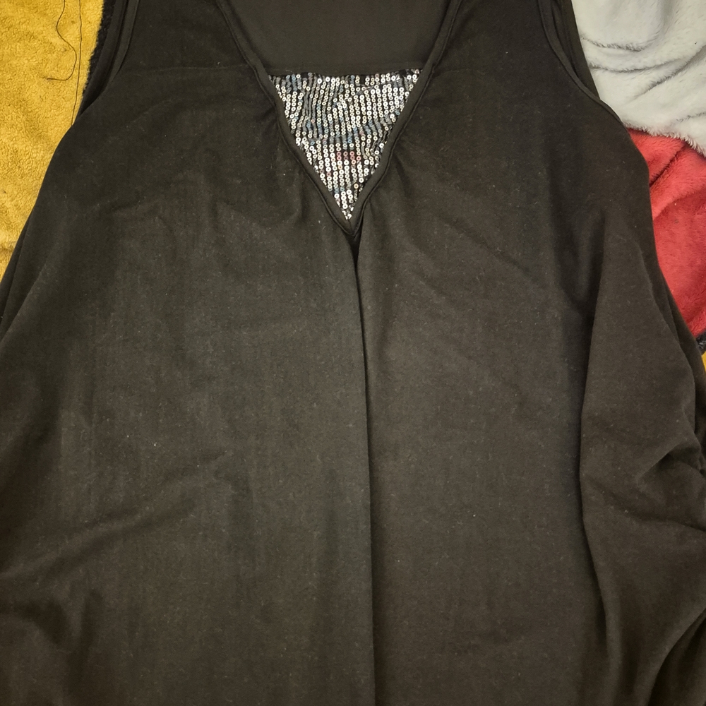 SHEIN Black Sequin Asymmetrical Tank Top